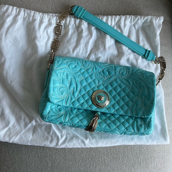 Versace Blue Vanitas Barocco Nappa Leather Handbag - Picture 2 of 5